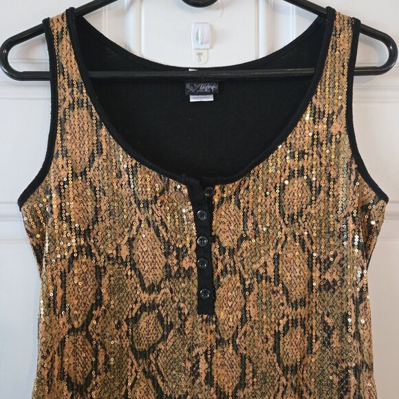 Daytrip Women’s Medium Sequin Tank Top Black Animal Print Sleeveless Summer Top - Picture 2 of 5